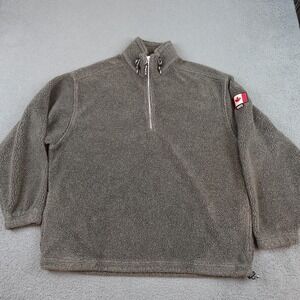 Vintage Roots Sweater Mens Large Green 1/4 Zip Fleece Pullover Canada Flag 90s